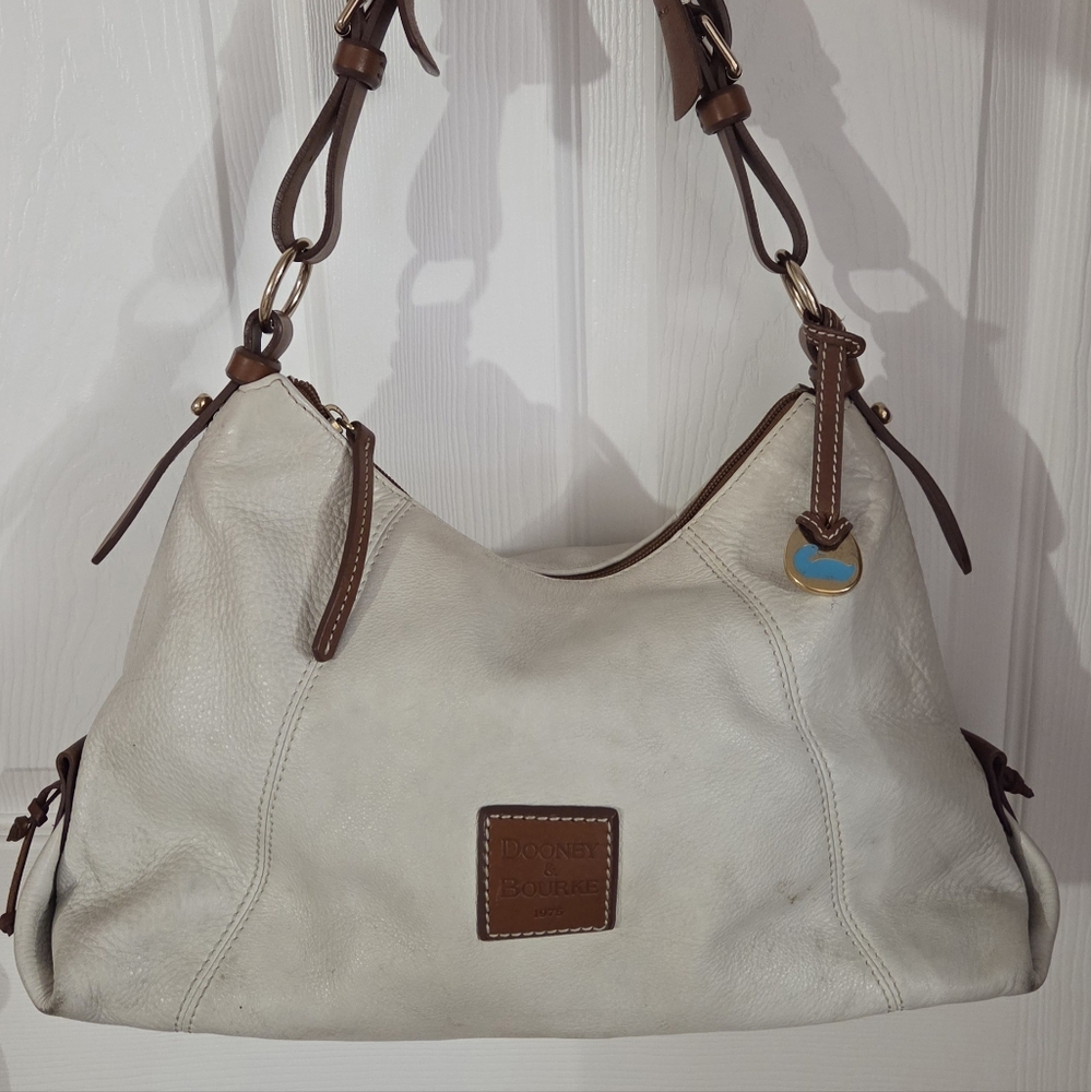 Dooney & Bourke White and Brown Shoulder Bag with Leather Trim
